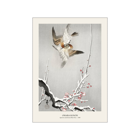 Sparrows and Snowy Plum Tree - Ohara Koson | Woodblock Print