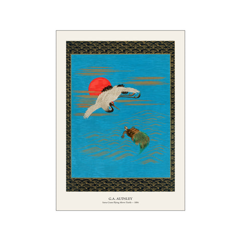 Sarus Crane Flying Above Turtle - G.A. Audsley | Woodblock Print
