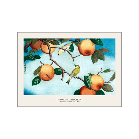 Persimmons and White Eyes - Kobayashi Kiyochika | Woodblock Print