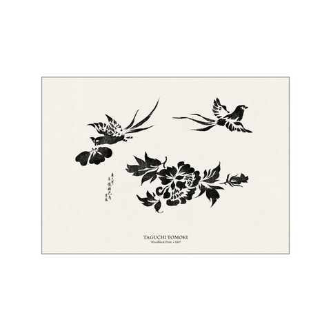 Woodblock Print Birds, Butterfly & Peonies - Taguchi Tomoki | Japandi Style
